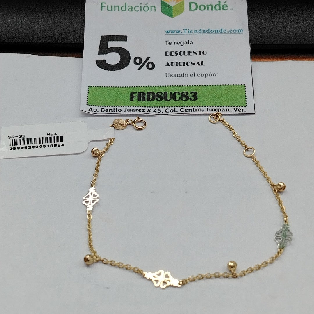 PULSERA ESPECIAL CON TREBOL 14K 18 CM 1.9 GR (NUEVO)