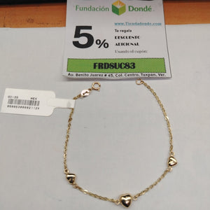 PULSERA TEJIDO ESPECIAL CON CORAZONES 14K 18 CM 1.7 GR (NUEVO)