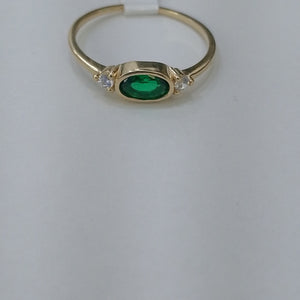 ANILLOS TEJIDO ANILLITO C CIRCONIAS Y PIEDRA VERDE 14K 8 1.2 GR (NUEVO)
