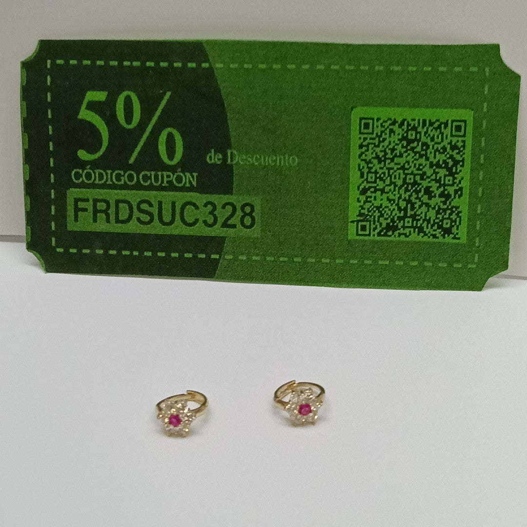 ARETES HUGGIES CON CIRCONIAS Y PIEDRA DE COLOR 14K 1.7 GR (NUEVO)