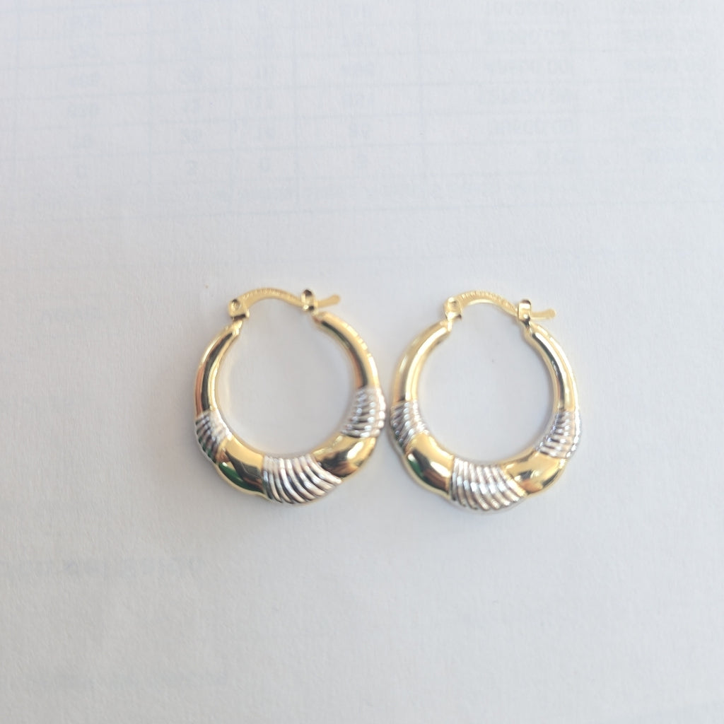 ARETES ARRACADAS HUECAS COMBINADAS 14K 2.5 GR (NUEVO)