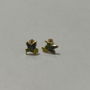 BROQUELES BROQUEL FIG COLIBRI ESMALTE VERDE 14K 0.2138 GR (NUEVO)