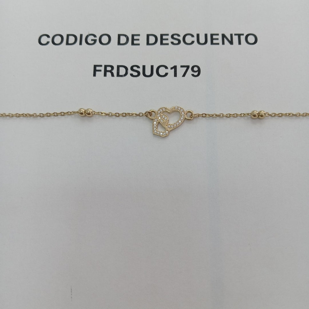 PULSERA TEJIDO ESPECIAL CORAZONES CON CIRCONIAS 14K 18 CM 2.4 GR (NUEVO)
