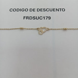 PULSERA TEJIDO ESPECIAL CORAZONES CON CIRCONIAS 14K 18 CM 2.4 GR (NUEVO)