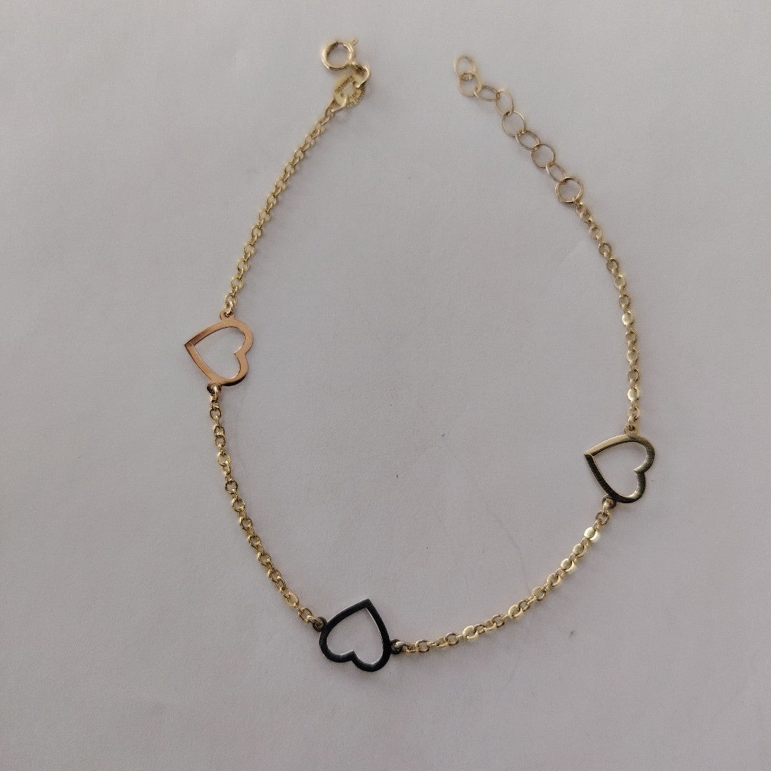 PULSERA ESPECIAL CON CORAZONES CONBINADOS 14K 18 CM 1.7 GR (NUEVO)