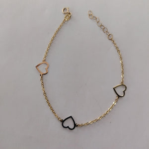 PULSERA ESPECIAL CON CORAZONES CONBINADOS 14K 18 CM 1.7 GR (NUEVO)