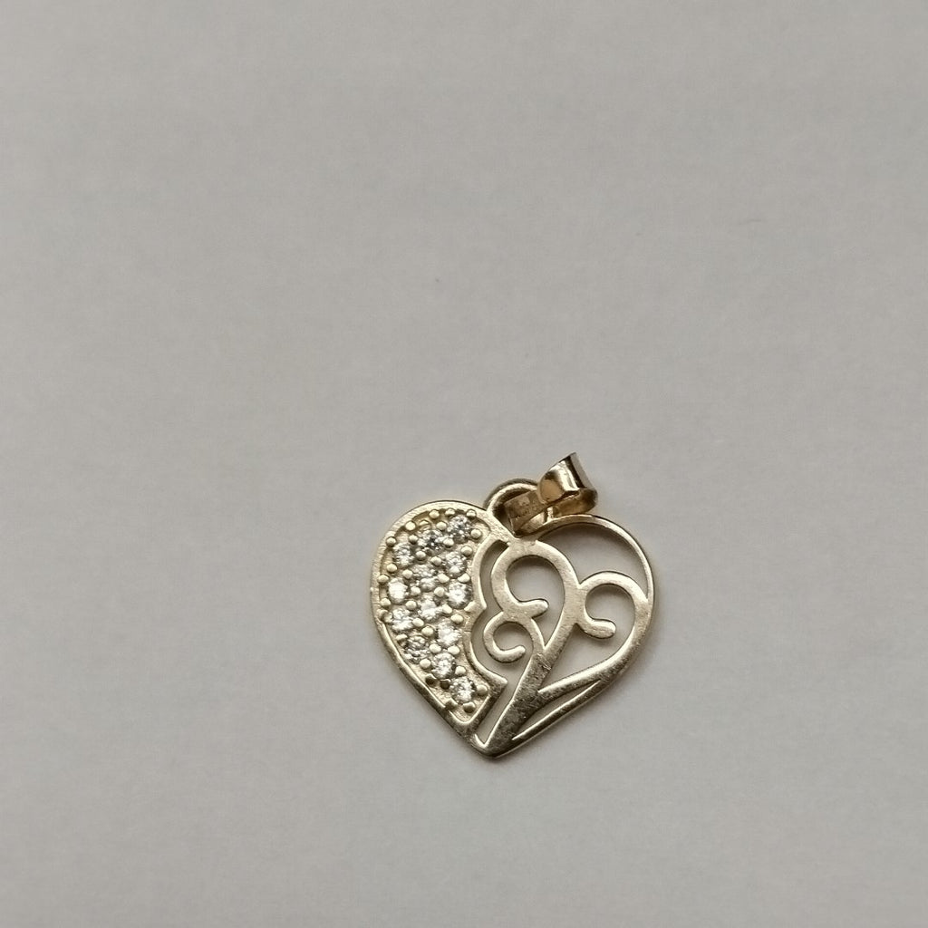 DIJE TEJIDO CORAZON CON CIRCONIAS Y ARBOL DE LA VIDA 14K 0.8 GR (NUEVO)