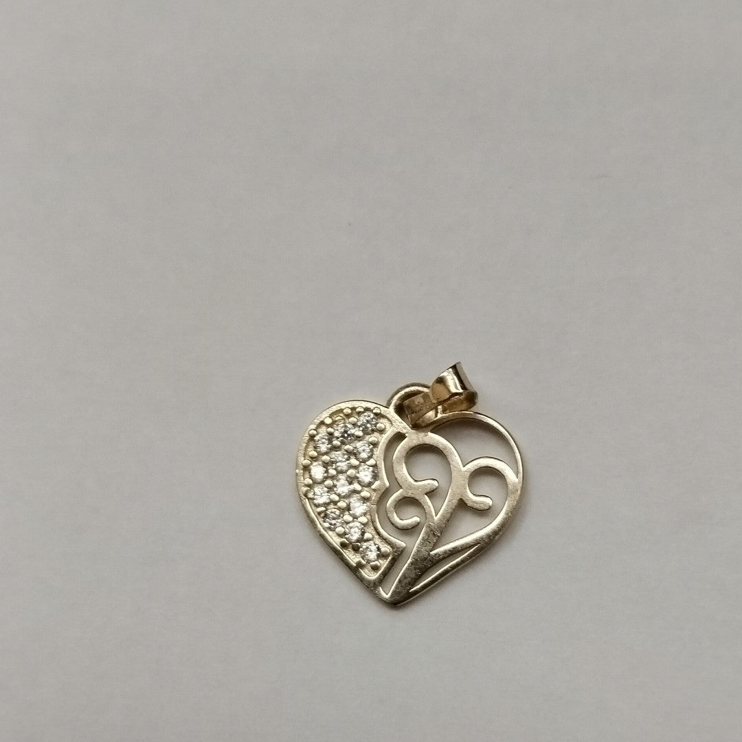 DIJE TEJIDO CORAZON CON CIRCONIAS Y ARBOL DE LA VIDA 14K 0.8 GR (NUEVO)