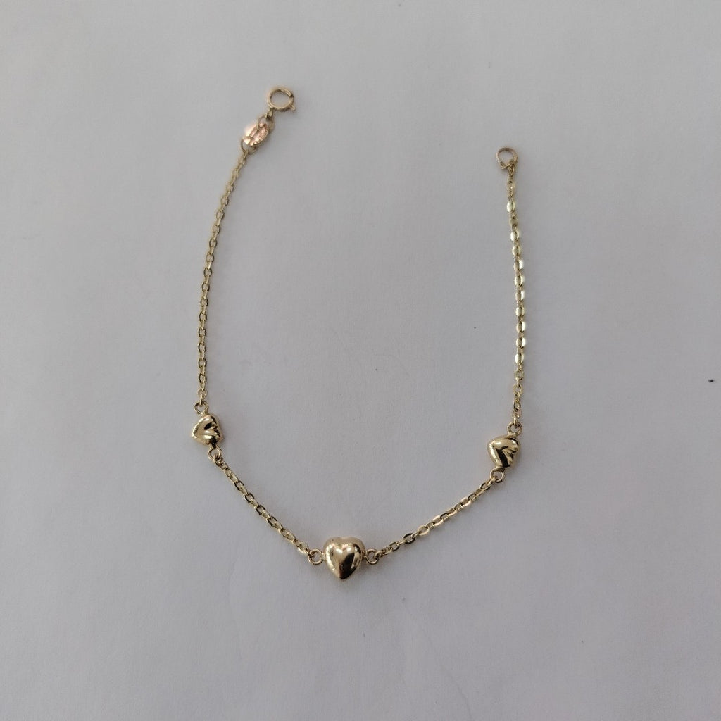 PULSERA TEJIDO ESPECIAL CON CORAZONES 14K 18 CM 1.7 GR (NUEVO)