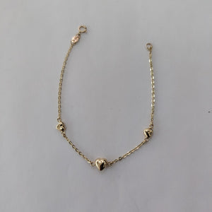 PULSERA TEJIDO ESPECIAL CON CORAZONES 14K 18 CM 1.7 GR (NUEVO)