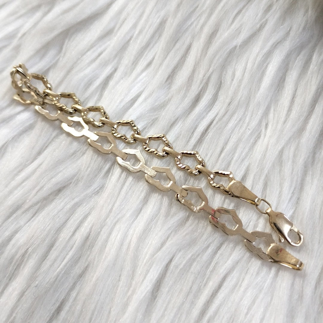 PULSERA ESPECIAL CON CORAZONES 14K 18 CM 4 GR (NUEVO)
