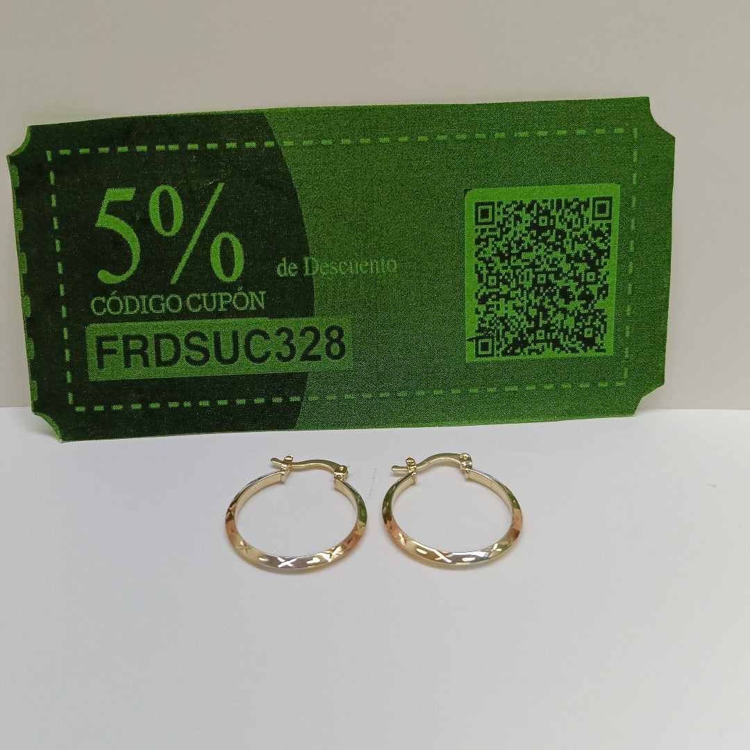 ARETES TEJIDO ARRACADAS BISELADAS COMBINADAS 14K 1.4 GR (NUEVO)