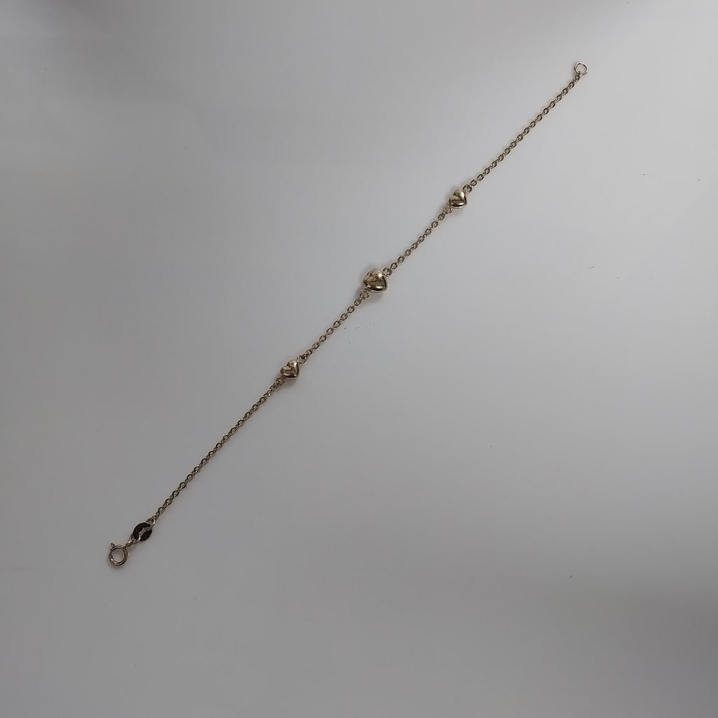 PULSERA TEJIDO ESPECIAL CON CORAZONES 14K 18 CM 1.6 GR (NUEVO)