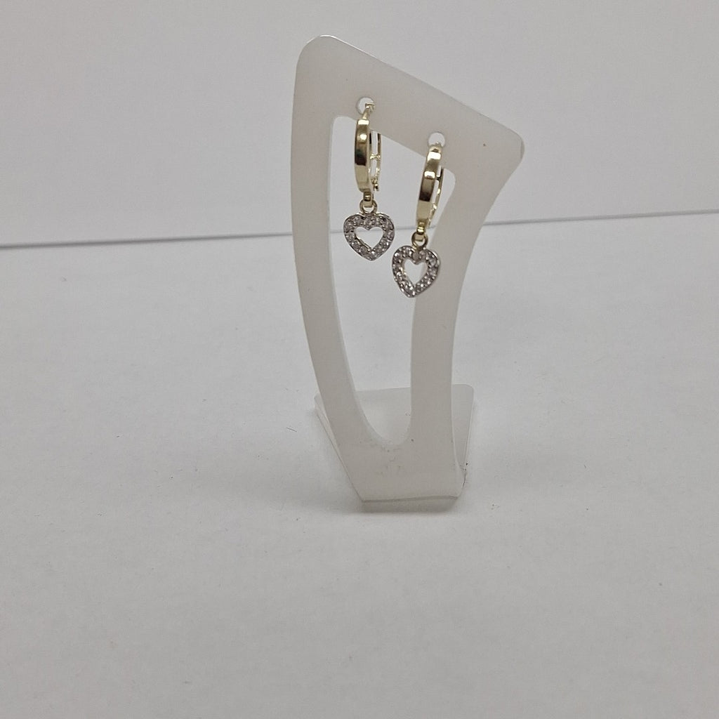 ARETES HUGGIES CON DIJE CORAZON Y CIRCONIAS 14K 2.2 GR (NUEVO)