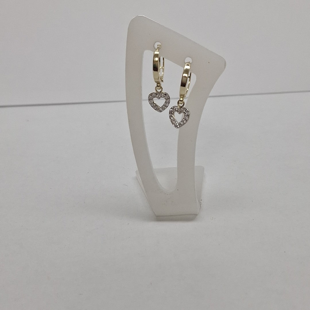 ARETES HUGGIES CON DIJE CORAZON Y CIRCONIAS 14K 2.2 GR (NUEVO)