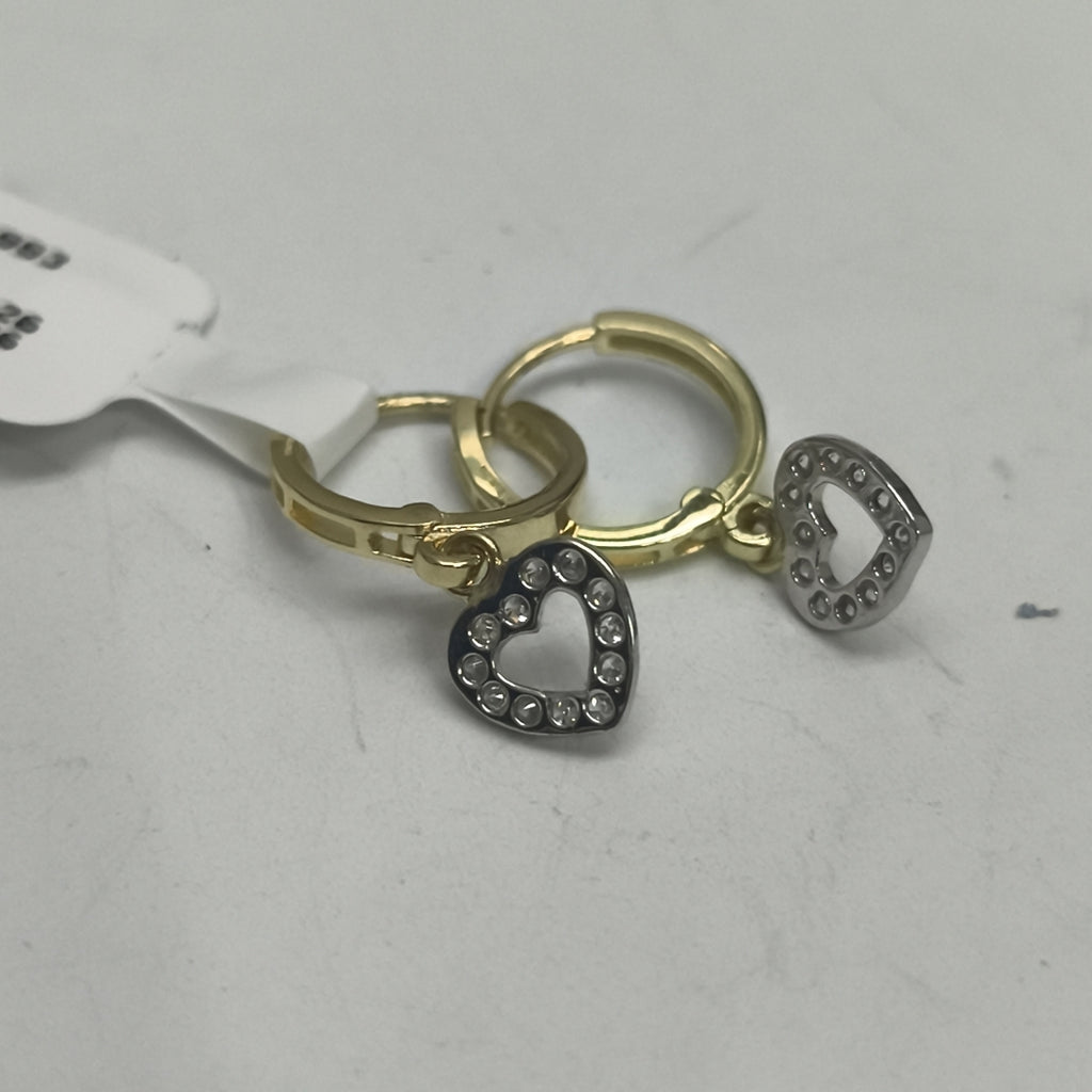 ARETES HUGGIES CON DIJE CORAZON Y CIRCONIAS 14K 2.2 GR (NUEVO)