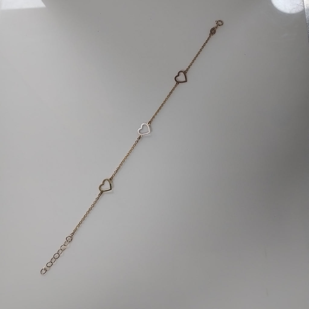 PULSERA ESPECIAL CON CORAZONES CONBINADOS 14K 18 CM 1.6 GR (NUEVO)