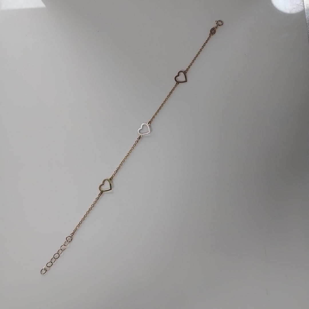 PULSERA ESPECIAL CON CORAZONES CONBINADOS 14K 18 CM 1.6 GR (NUEVO)