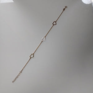 PULSERA ESPECIAL CON CORAZONES CONBINADOS 14K 18 CM 1.6 GR (NUEVO)