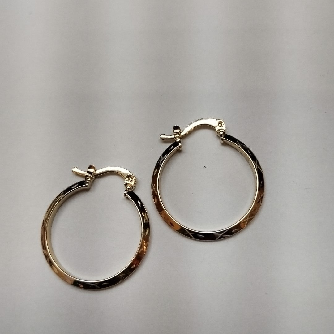 ARETES TEJIDO ARRACADAS BISELADAS COMBINADAS 14K 1.3 GR (NUEVO)
