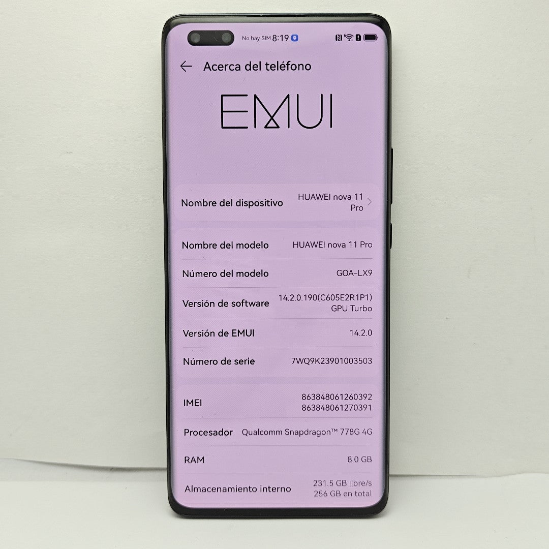 CELULAR HUAWEI NOVA 11 PRO GOA-LX9 (2023) 256 GB 8 GB RAM (SEMINUEVO)