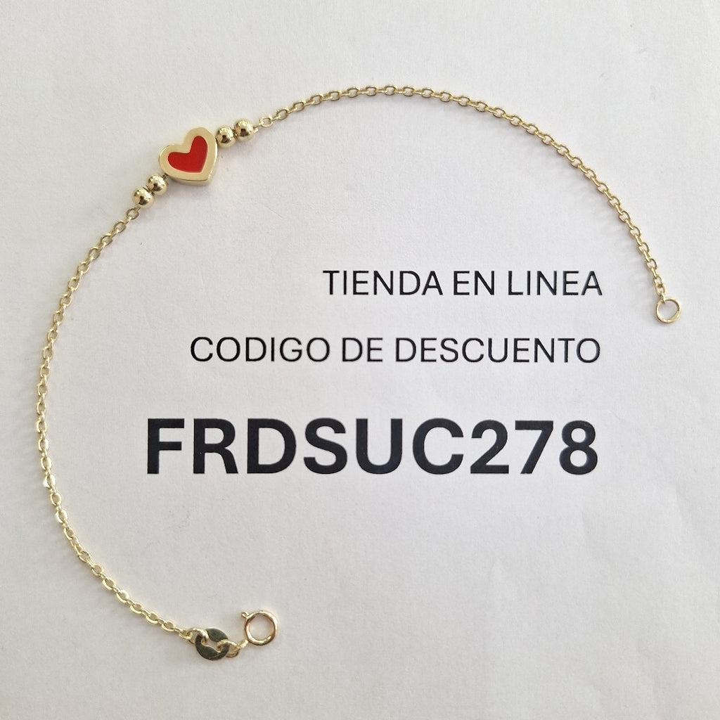 PULSERA TEJIDO ESPECIAL C CORAZON ROJO 14K 18 CM 2 GR (NUEVO)