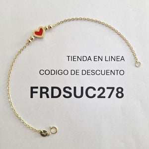 PULSERA TEJIDO ESPECIAL C CORAZON ROJO 14K 18 CM 2 GR (NUEVO)