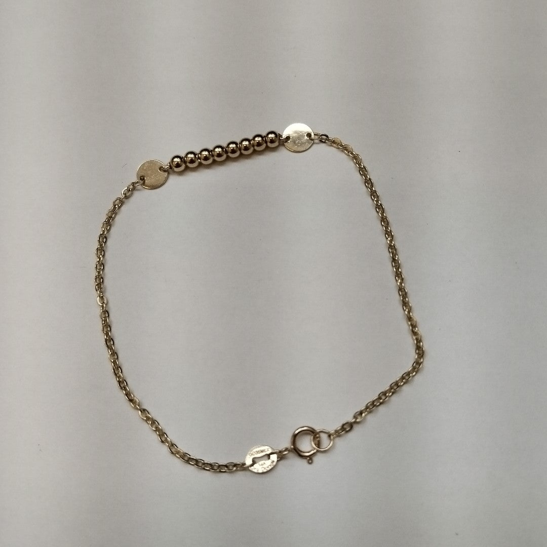 PULSERA TEJIDO ESPECIAL CON BOLITAS 14K 18 CM 1.8 GR (NUEVO)