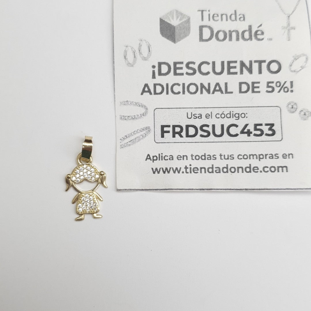 DIJE TEJIDO NIÑA CON CIRCONIAS 14K 0.9 GR (NUEVO)