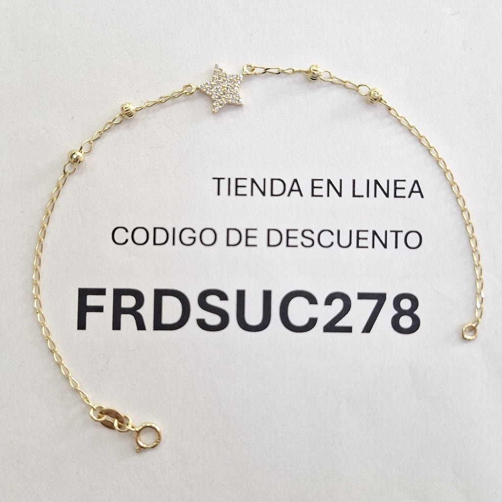 PULSERA ESPECIAL CON ESTRELLA Y CIRCONIAS 14K 18 CM 1.5 GR (NUEVO)
