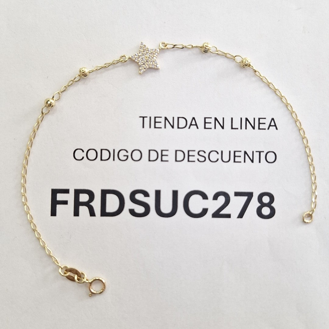 PULSERA ESPECIAL CON ESTRELLA Y CIRCONIAS 14K 18 CM 1.5 GR (NUEVO)