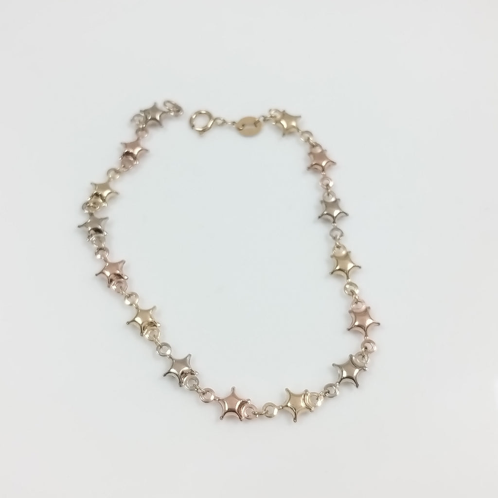 PULSERA TEJIDO ESPECIAL ESTRELLAS COMBINADAS 14K 18 CM 2.3 GR (NUEVO)