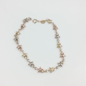 PULSERA TEJIDO ESPECIAL ESTRELLAS COMBINADAS 14K 18 CM 2.3 GR (NUEVO)