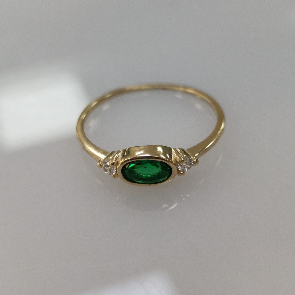 ANILLOS TEJIDO ANILLITO C CIRCONIAS Y PIEDRA VERDE 14K 8 1.2 GR (NUEVO)