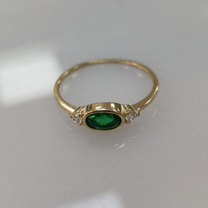 ANILLOS TEJIDO ANILLITO C CIRCONIAS Y PIEDRA VERDE 14K 8 1.2 GR (NUEVO)