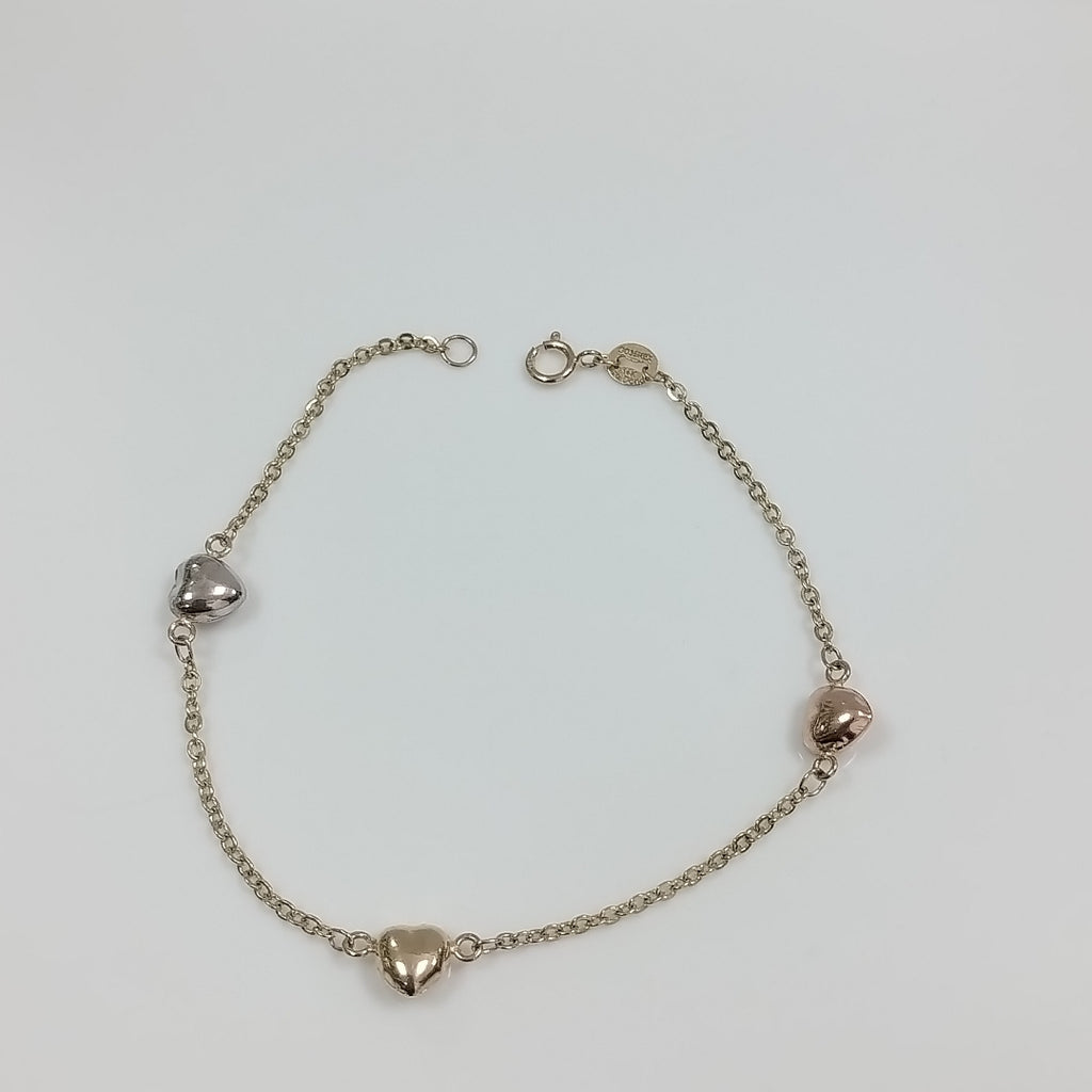 PULSERA ESP CON CORAZONES COMBINADOS 14K 18 CM 1.6 GR (NUEVO)
