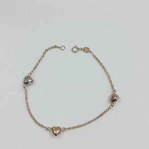 PULSERA ESP CON CORAZONES COMBINADOS 14K 18 CM 1.6 GR (NUEVO)
