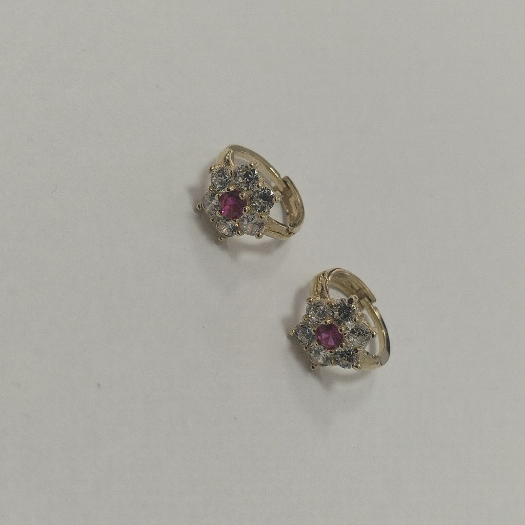 ARETES HUGGIES CON CIRCONIAS Y PIEDRA DE COLOR 14K 1.8 GR (NUEVO)