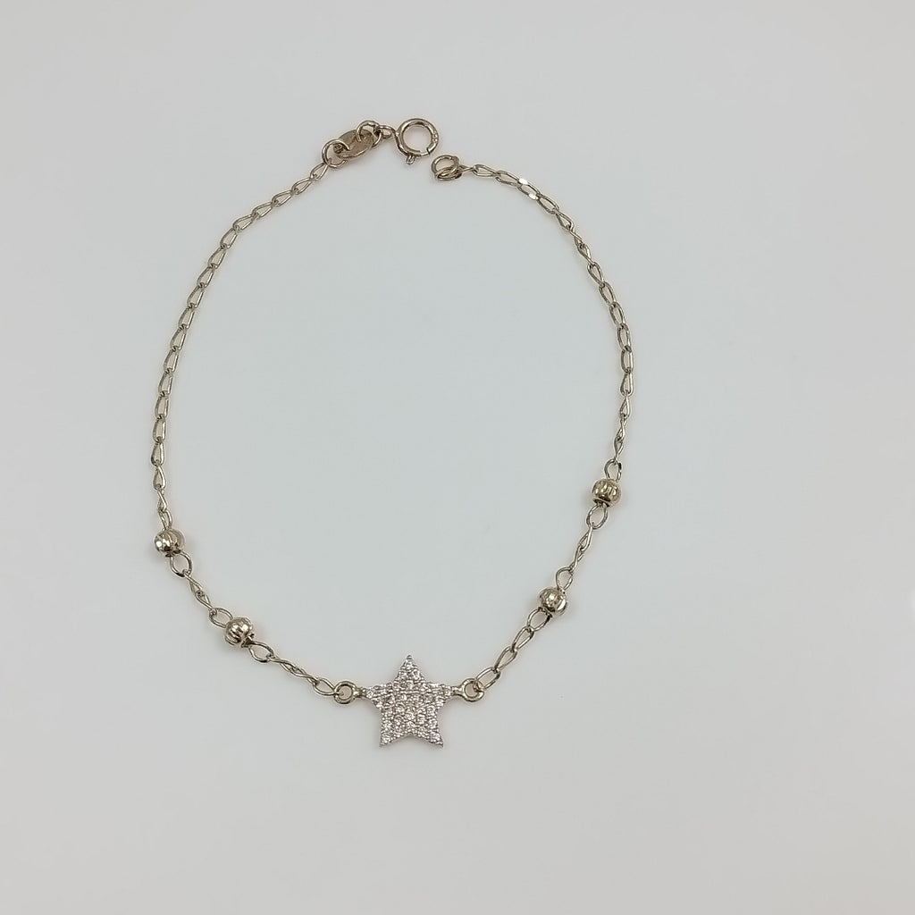 PULSERA ESPECIAL CON ESTRELLA Y CIRCONIAS 14K 18 CM 1.5 GR (NUEVO)