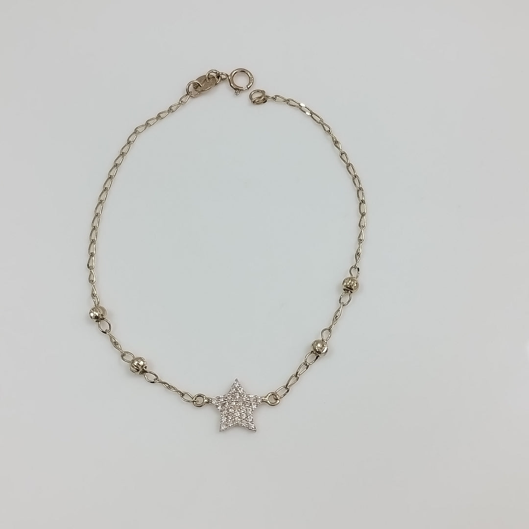 PULSERA ESPECIAL CON ESTRELLA Y CIRCONIAS 14K 18 CM 1.5 GR (NUEVO)