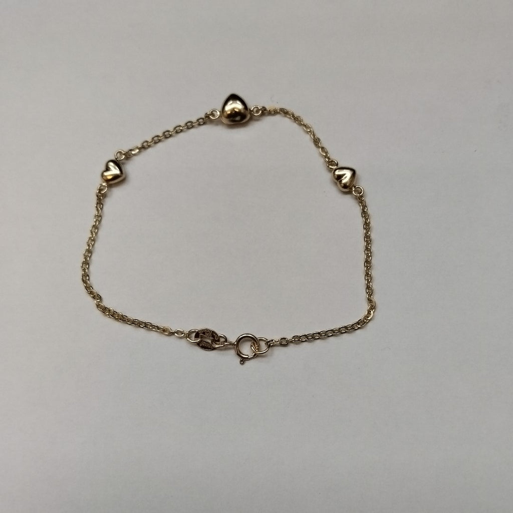 PULSERA TEJIDO ESPECIAL CON CORAZONES 14K 18 CM 1.7 GR (NUEVO)