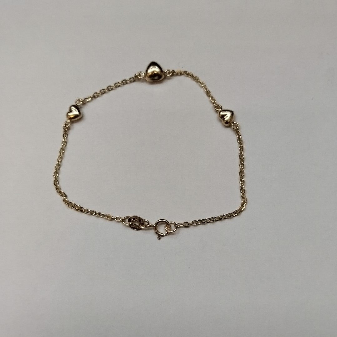 PULSERA TEJIDO ESPECIAL CON CORAZONES 14K 18 CM 1.7 GR (NUEVO)