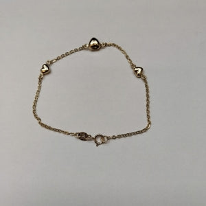 PULSERA TEJIDO ESPECIAL CON CORAZONES 14K 18 CM 1.7 GR (NUEVO)