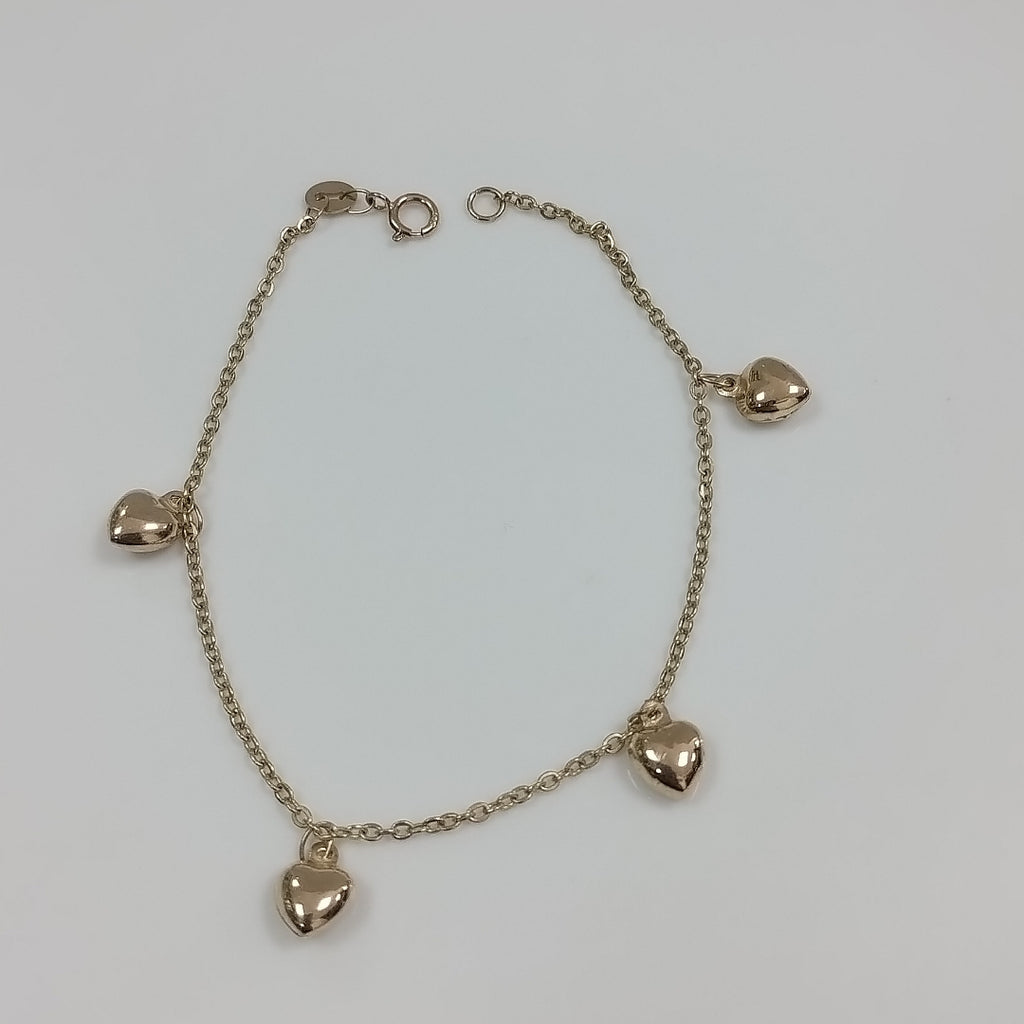 PULSERA ESP CON FIG CORAZONES 14K 18 CM 1.8 GR (NUEVO)