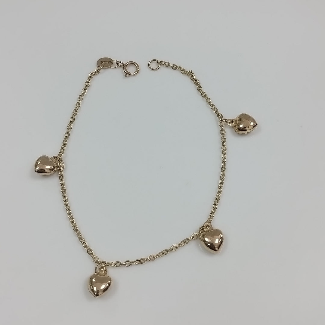 PULSERA ESP CON FIG CORAZONES 14K 18 CM 1.8 GR (NUEVO)