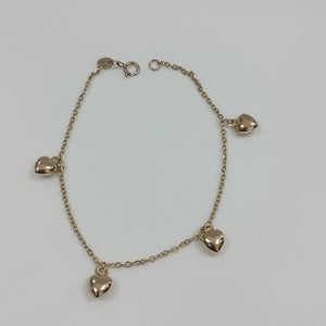 PULSERA ESP CON FIG CORAZONES 14K 18 CM 1.8 GR (NUEVO)