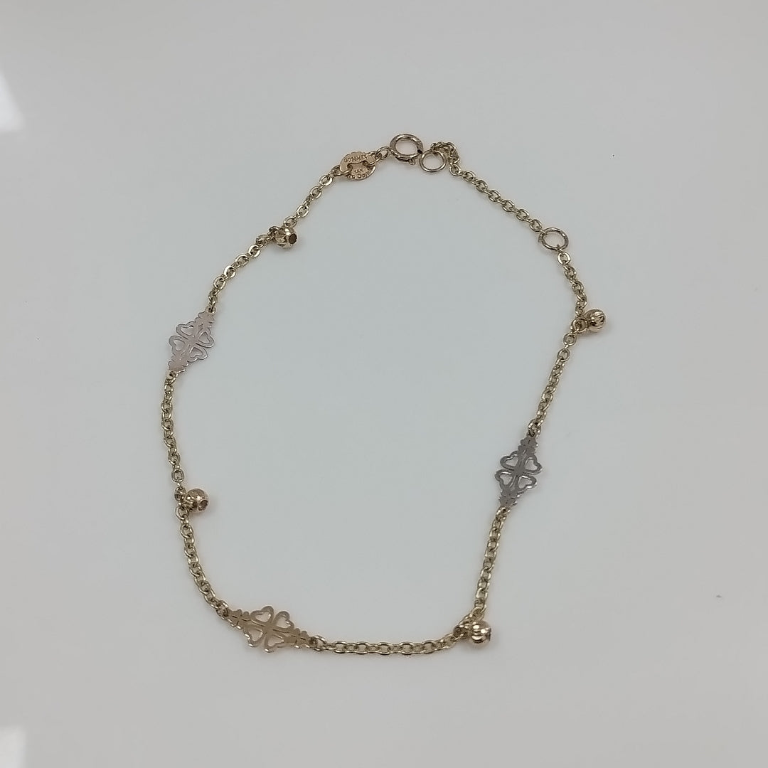 PULSERA ESPECIAL CON TREBOL 14K 18 CM 1.9 GR (NUEVO)