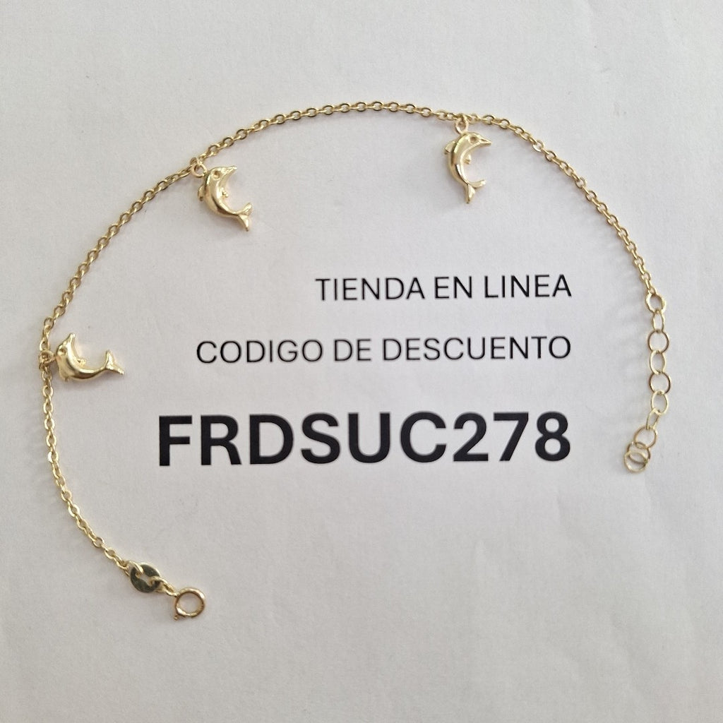 PULSERA ESPECIAL CON DIJES DELFINES 10K 18 CM 2 GR (NUEVO)