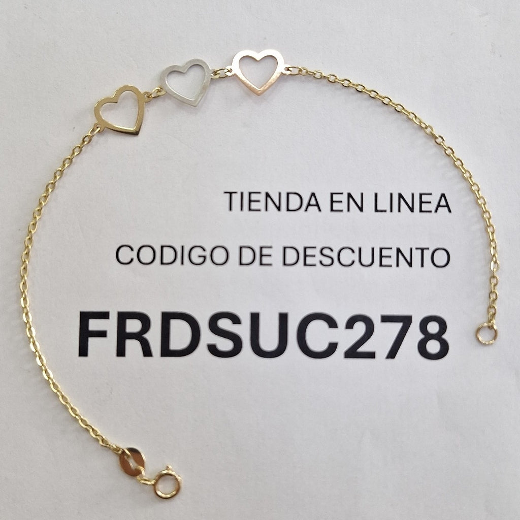 PULSERA ESPECIAL CON CORAZONES 14K 18 CM 1.3 GR (NUEVO)