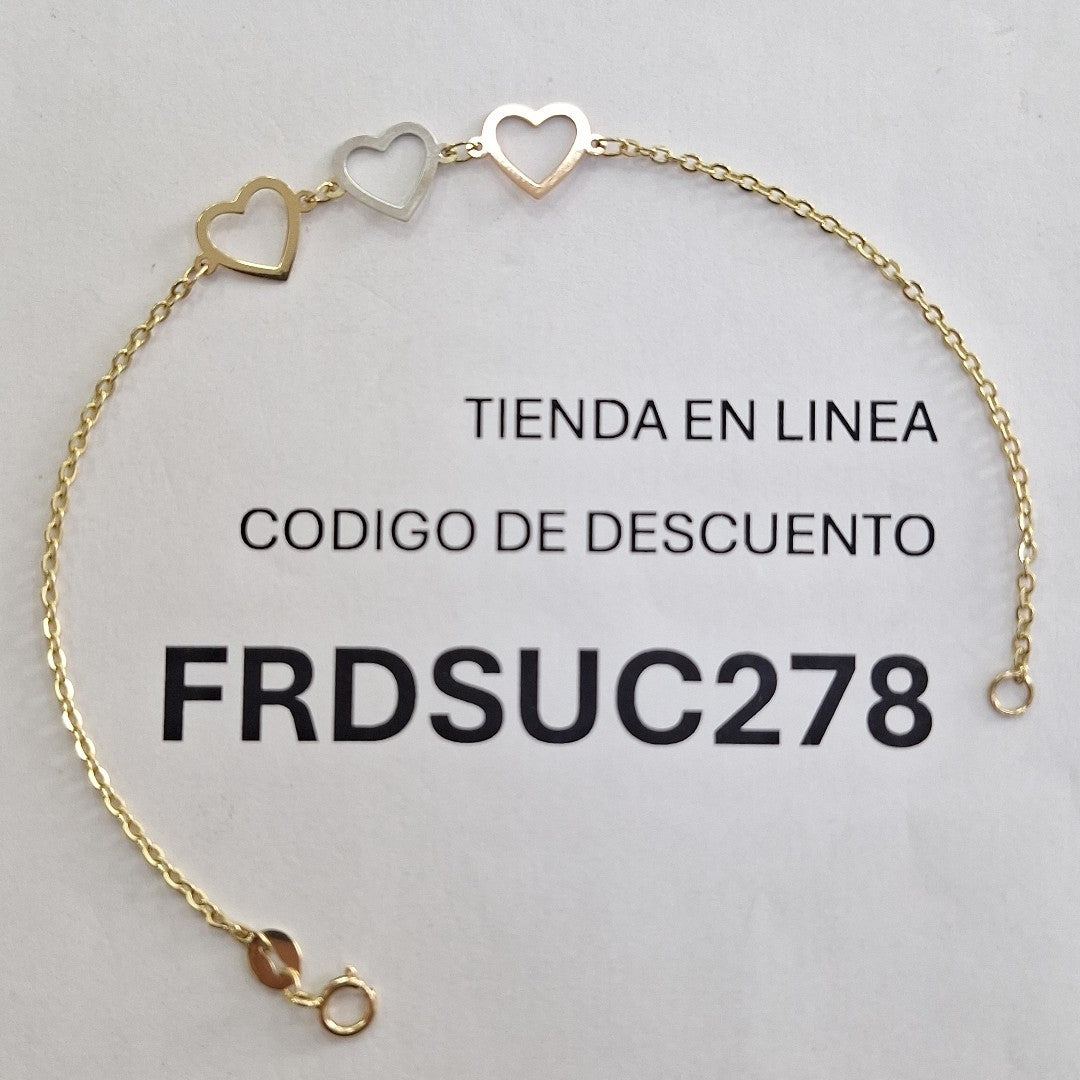 PULSERA ESPECIAL CON CORAZONES 14K 18 CM 1.3 GR (NUEVO)
